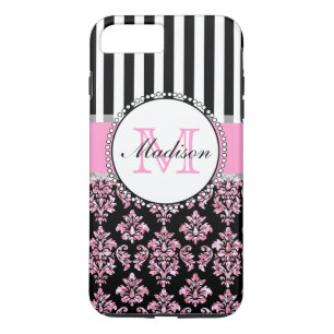 Funda Para iPhone 8 Plus/7 Plus Purpurina rosa moderno y moderno Damasco personali