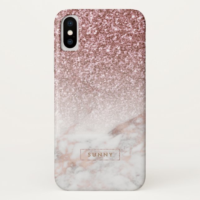 Funda De Case-Mate Para iPhone Purpurina Rosa-oro y Marble Ombre (Reverso)
