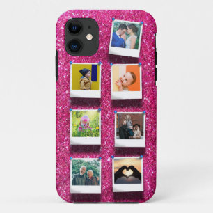 Funda Para iPhone 11 Purpurina Rosa Personalizada Girly 7 Collage de fo