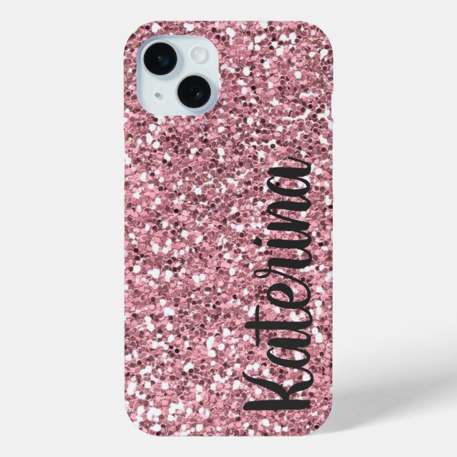 Funda De Case-Mate Para iPhone Purpurina rosa personalizado con su nombre. (Reverso )