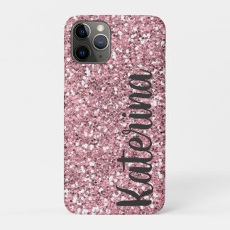 Funda Para iPhone 11 Pro Purpurina rosa personalizado con su nombre.
