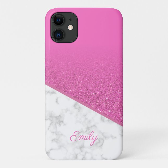 Funda De Case-Mate Para iPhone Purpurina rosa personalizado - Mármol blanco (Reverso)