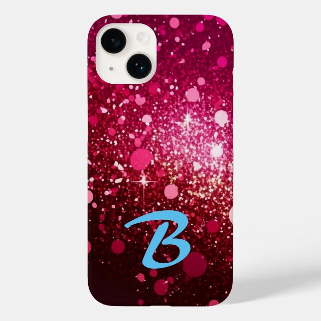 Funda De Case-Mate Para iPhone Purpurina Rosa Rojo Monogramado de Borgoña (Reverso )
