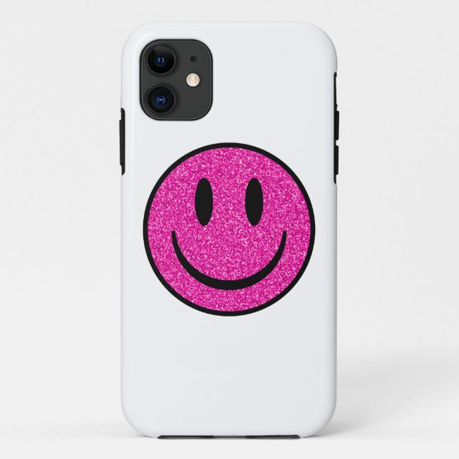 Funda De Case-Mate Para iPhone Purpurina rosa sonríe cara (Reverso)