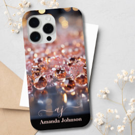 Funda Para iPhone 15 Pro Max Purpurina Rubor Rosa Gold Monogramado