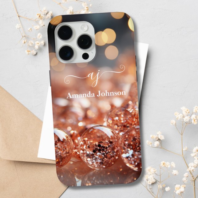 Funda De Case-Mate Para iPhone Purpurina Rubor Rosa Gold Monogramado (Subido por el creador)