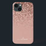 Funda Para iPhone 13 Purpurina Rubor Rosa Rosa Gold Monograma Nombre Fu<br><div class="desc">Oro Rosa - Purpurina Rubor Rosa Faux Sparkle y Dripping Cepillado con nombre de monograma Metalizado y teléfono inicial. Esto hace que el dulce perfecto cumpleaños 16, boda, ducha de novia, aniversario, ducha de bebé o fiesta de soltera sea regalo para alguien que ama el lujo glam y los estilos...</div>