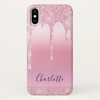 Funda Para iPhone X Purpurina Rubor rosado gotea nombre Monograma Fund