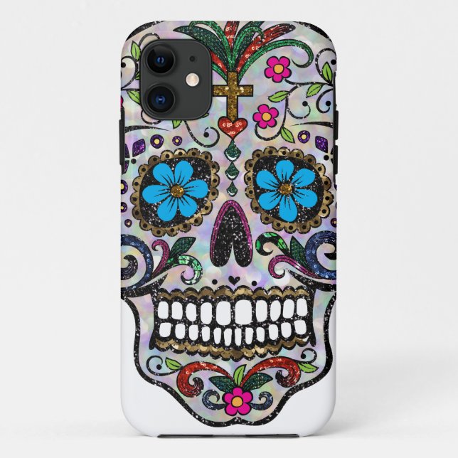 Funda De Case-Mate Para iPhone purpurina Sugar Skull (Reverso)