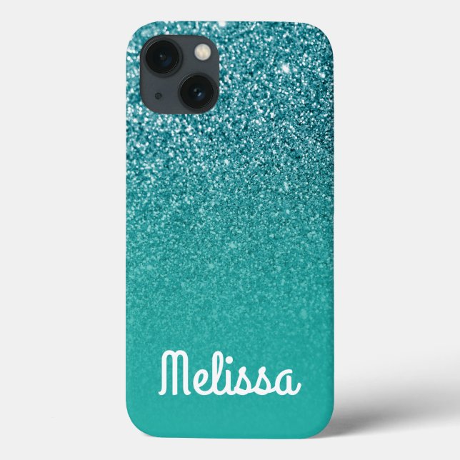 Funda De Case-Mate Para iPhone Purpurina Turquesa Ombre Personalizado Girona (Reverso)