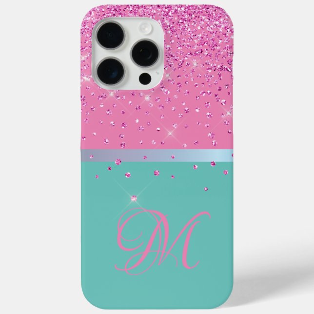 Funda De Case-Mate Para iPhone Purpurina verde azulado y rosa Monograma iPhone Sa (Reverso )