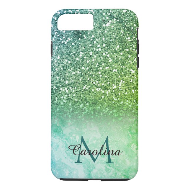 Funda De Case-Mate Para iPhone Purpurina verde, mármol, personalizado (Reverso)