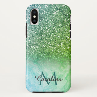 Funda Para iPhone XS Purpurina verde, mármol, personalizado