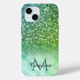 Funda Para iPhone 15 Purpurina verde, mármol, personalizado