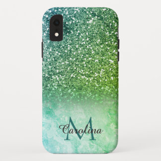 Funda Para iPhone XR Purpurina verde, mármol, personalizado