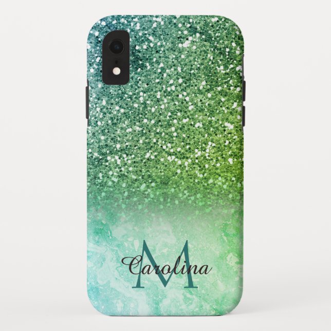 Funda De Case-Mate Para iPhone Purpurina verde, mármol, personalizado (Reverso)