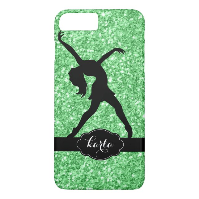 Funda De Case-Mate Para iPhone Purpurina verde moderno y silueta de bailarina neg (Reverso)