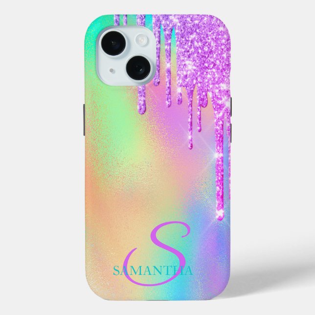 Funda De Case-Mate Para iPhone Purpurina violeta de moda arrastra holografía arco (Reverso )