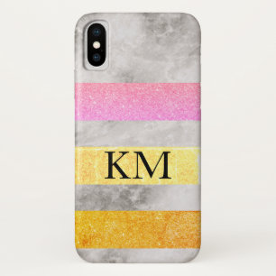 Funda Para iPhone X Purpurina y mármol con monograma
