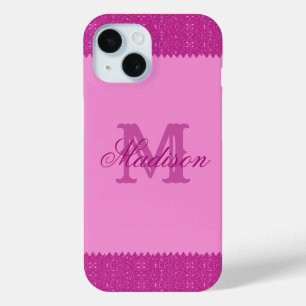 Funda Para iPhone 15 Purpurina zigzag, monograma