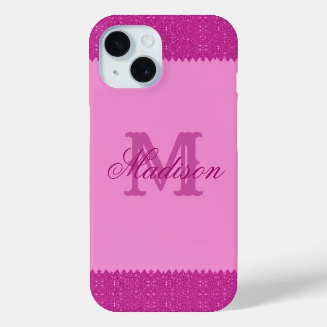 Funda De Case-Mate Para iPhone Purpurina zigzag, monograma (Reverso )