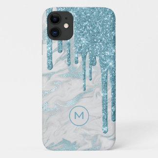 Funda Para iPhone 11 Purpurinas azules Aqua Monogramed