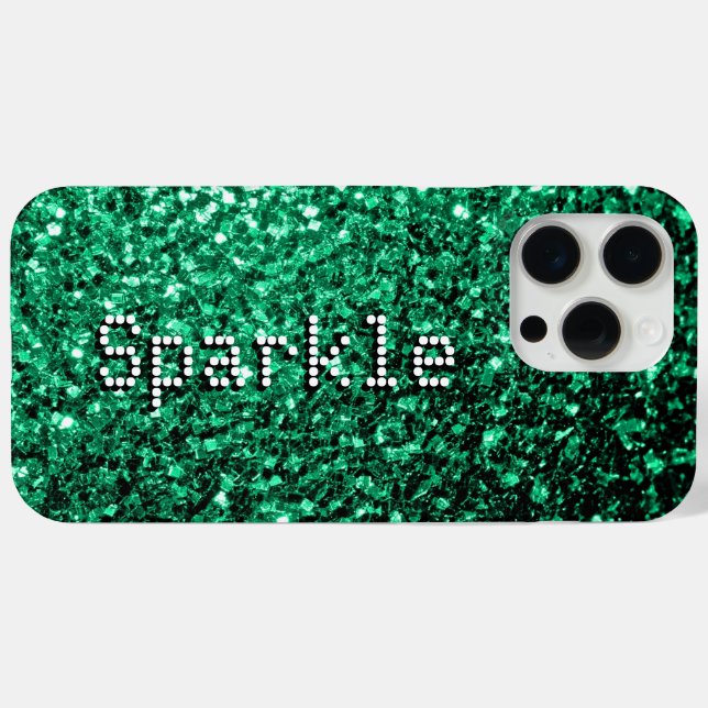Funda De Case-Mate Para iPhone Purpurinas falsos verde esmeralda chispa Tu texto (Reverso (Horizontal))