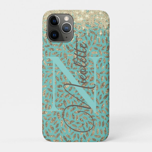 Funda De Case-Mate Para iPhone Purpurinoso de moda Feathers Monograma Funda-Mate (Reverso)