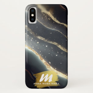 Funda Para iPhone X *~* QR Venas de ORO Atrás Mármol Purpurina AP66