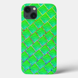 Funda Para iPhone 13 Quadrados verde azulado, linhas em três cores.
