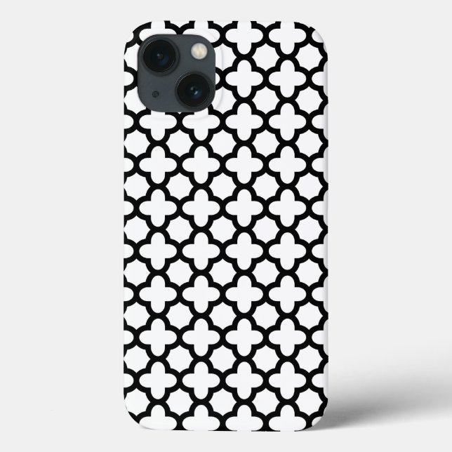 Funda De Case-Mate Para iPhone Quatrefoil blanco y negro (Reverso)