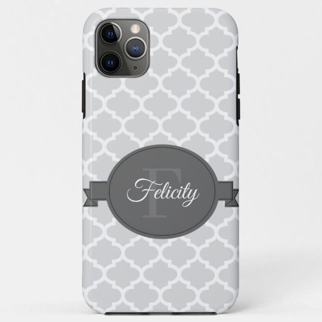 Funda De Case-Mate Para iPhone Quatrefoil gris personalizado (Reverso)