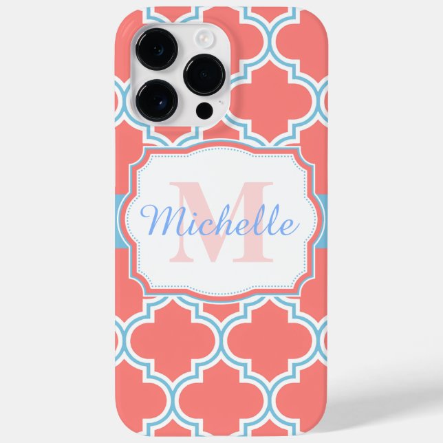 Funda De Case-Mate Para iPhone Quatrefoil marroquí rosa y azul (Reverso)