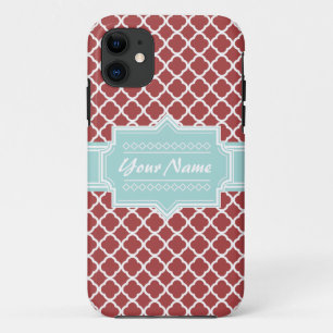 Funda Para iPhone 11 Quatrefoil rojo y menta personalizada
