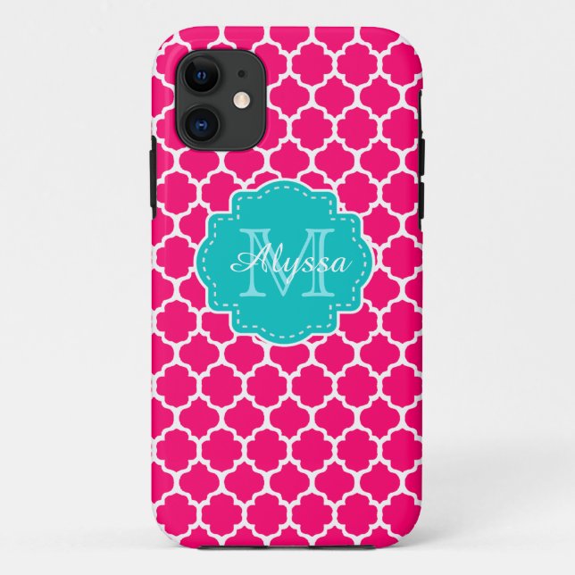 Funda De Case-Mate Para iPhone Quatrefoil rosado azul personalizado (Reverso)