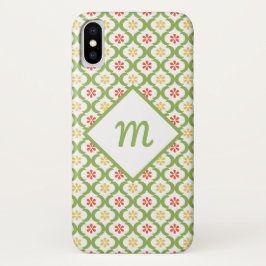 Funda Para iPhone X Quatrefoil verde Girly Cute Daisies y Monograma