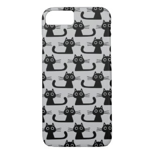 Funda Para iPhone 8/7 Quirky Black Kitty Gats Patrón Fun Feline Lover's