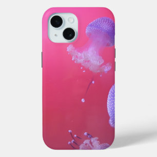 Funda Para iPhone 15 Quirky Jellyfish en el agua rosada