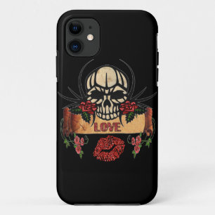 Funda Para iPhone 11 RAB Rockabilly Cráneo Rosas Amor Lápiz Labial