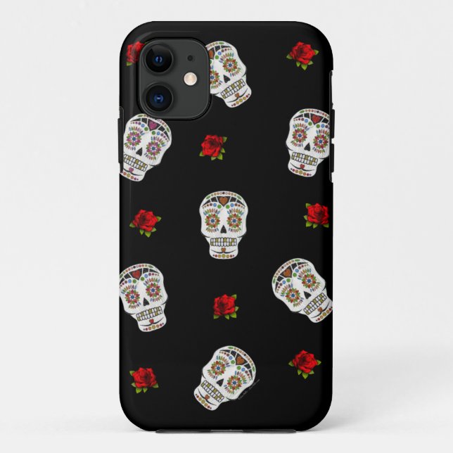 Funda De Case-Mate Para iPhone RAB Rockabilly Sugar Skulls Rosas en negro (Reverso)