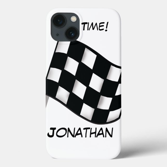 Funda De Case-Mate Para iPhone Race Black White Checkpoint Flag Nombre personaliz (Reverso)