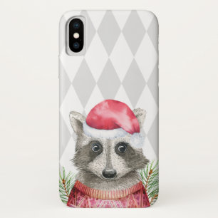 Funda Para iPhone X Racón lindo en Santa Hat con el patrón Harlequin