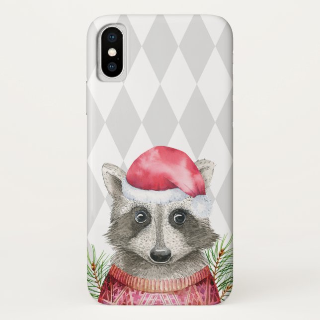 Funda De Case-Mate Para iPhone Racón lindo en Santa Hat con el patrón Harlequin (Reverso)