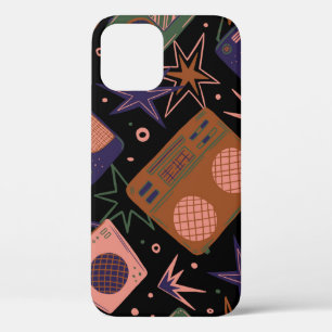 Funda Para iPhone 12 Radios retro, patrón de grabadores de cinta.