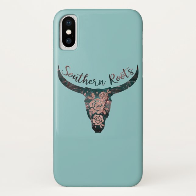 Funda De Case-Mate Para iPhone Raíces sureñas Country Longhorn rosa y verde (Reverso)