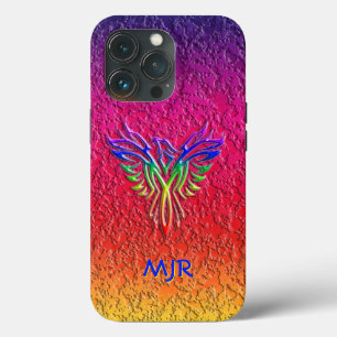 Funda Para iPhone 13 Pro Rainbow Phoenix Rising LBGTQ+ con sus iniciales