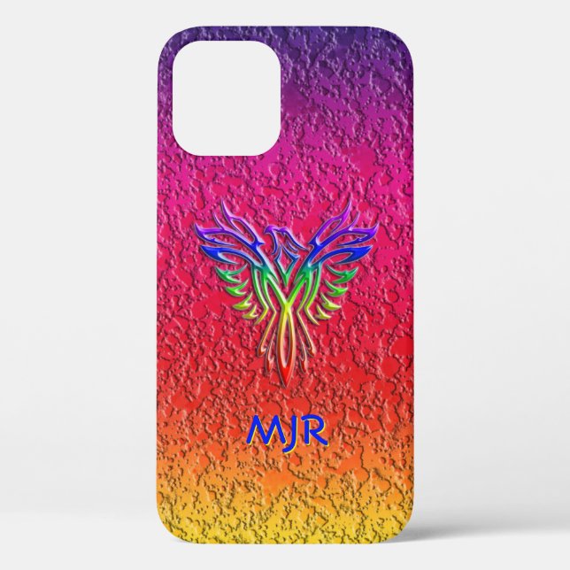 Funda De Case-Mate Para iPhone Rainbow Phoenix Rising LBGTQ+ con sus iniciales (Reverso )