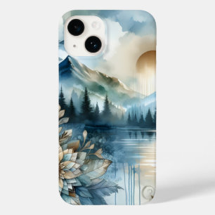 Funda Para iPhone 14 De Case-Mate Rainy Day Watercolor Mountain Lake Rustic Boho