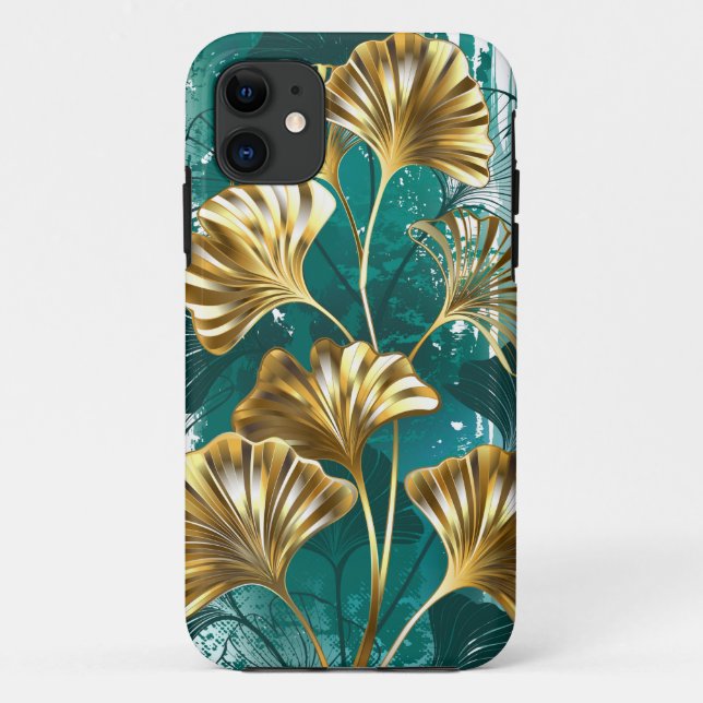 Funda De Case-Mate Para iPhone Rama con hojas doradas Ginko Biloba (Reverso)