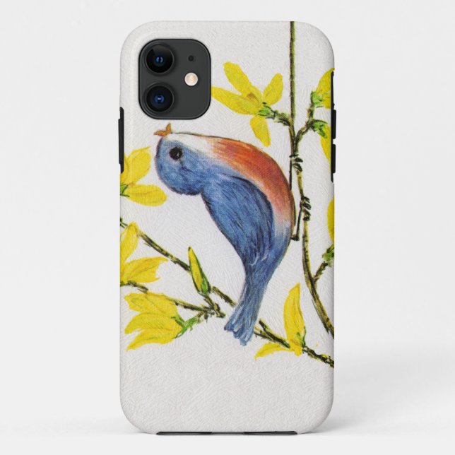 Funda De Case-Mate Para iPhone Rama de árbol de pájaros azules canto (Reverso)
